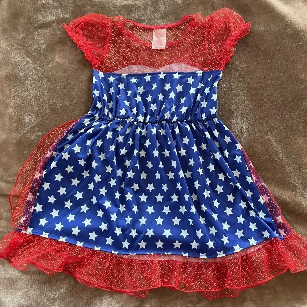Wonder Woman Girls Costume Dress with Glitter and Tulle Size 6/6x